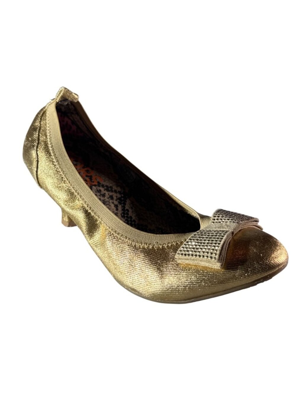 Michael Kors Gold Kitten Heels Rhinestone Bow US 5 Euro 38 UK 5 Elegant Design